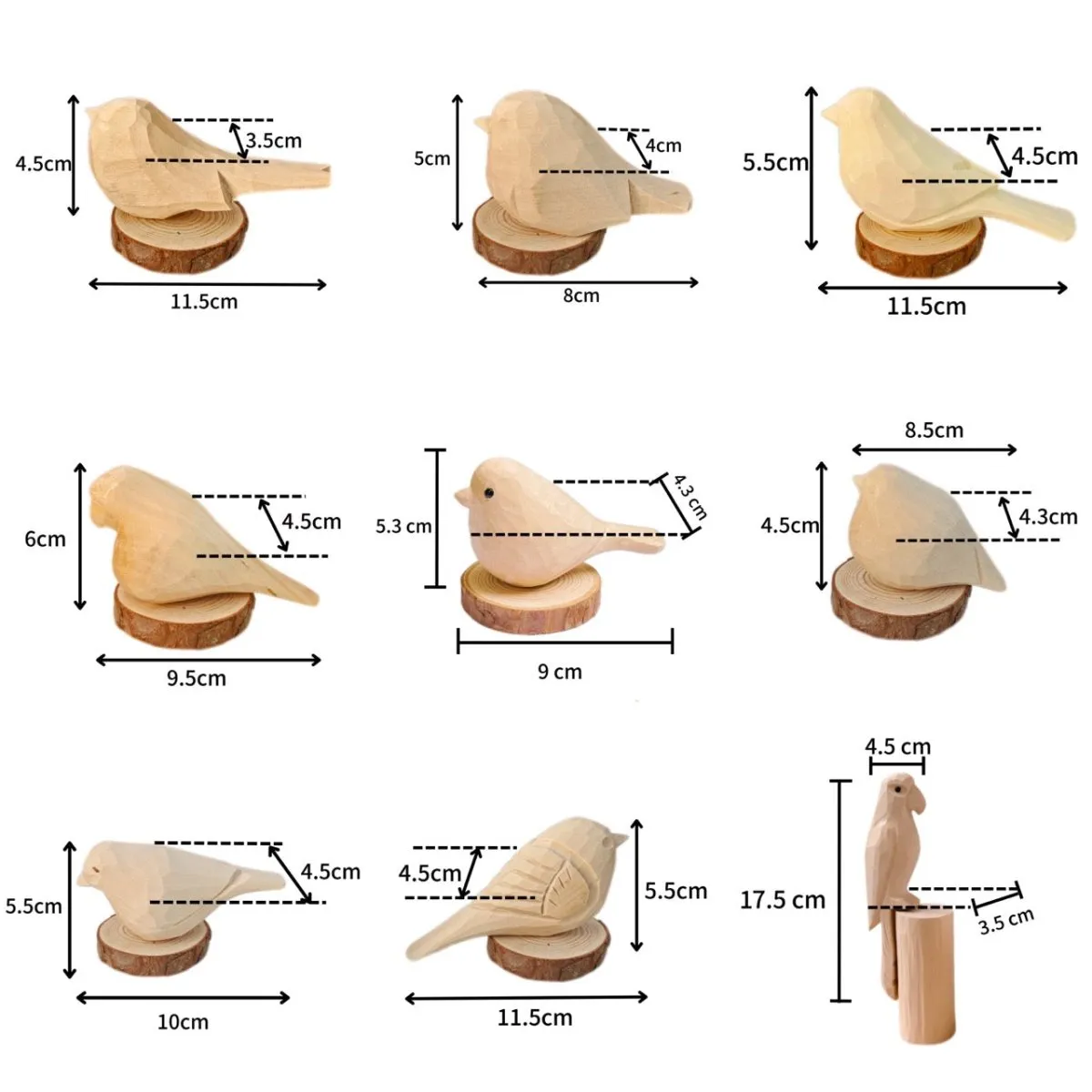 Wooden bird kit size guide