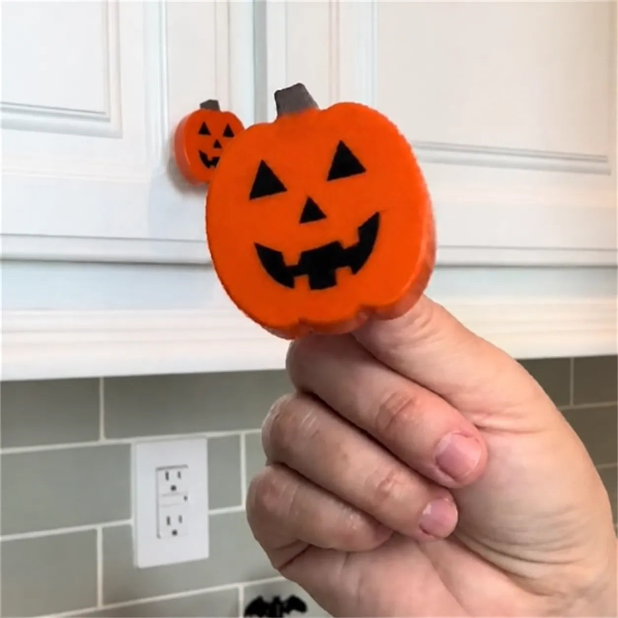 Close-up of the soft pumpkin knob cover