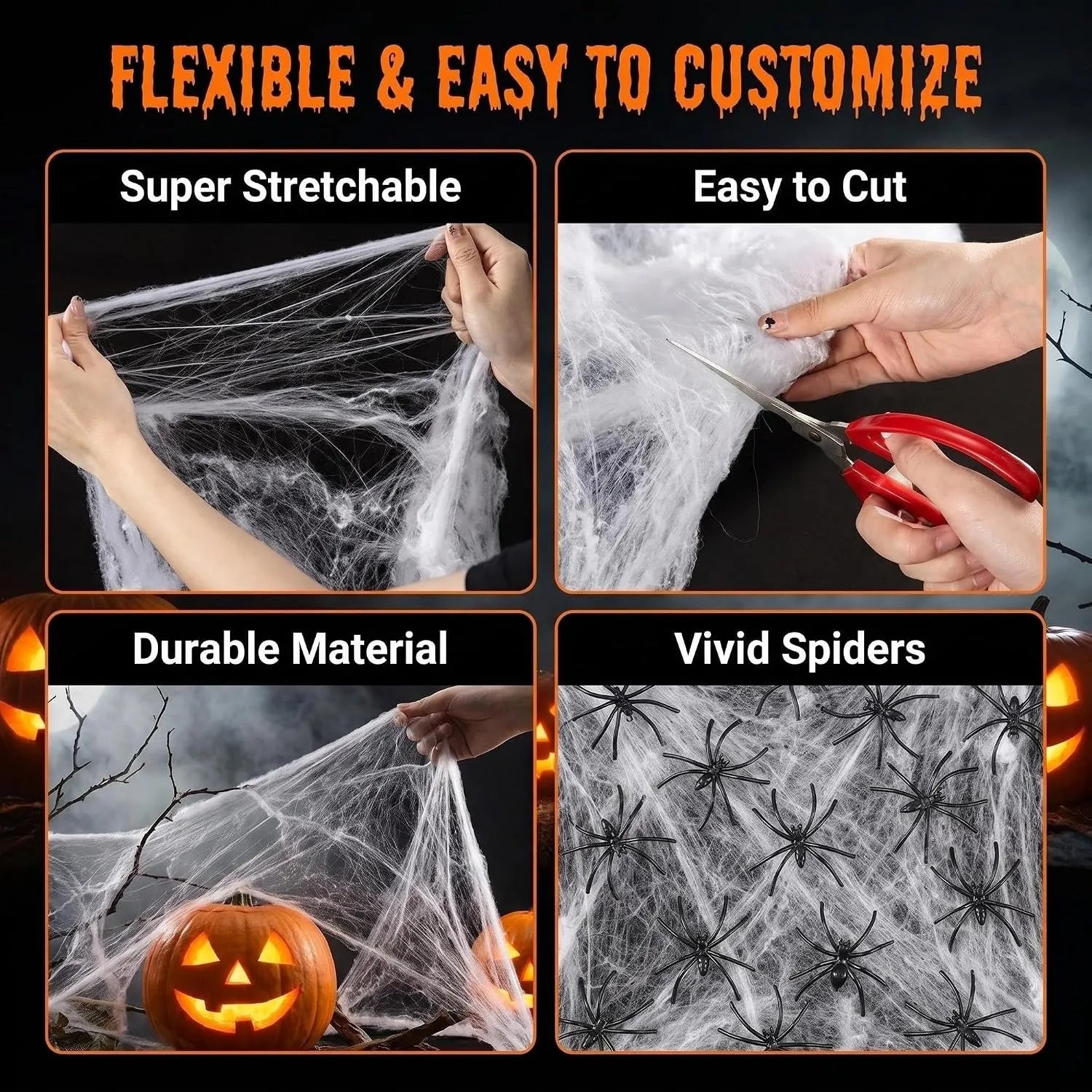 Stretchable Halloween Spider Web Decoration Set