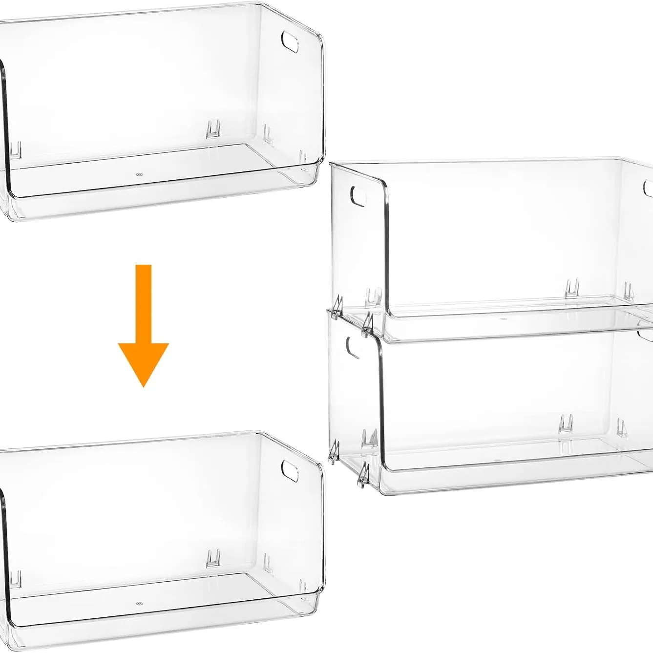 Two clear bins connecting into a vertical stack