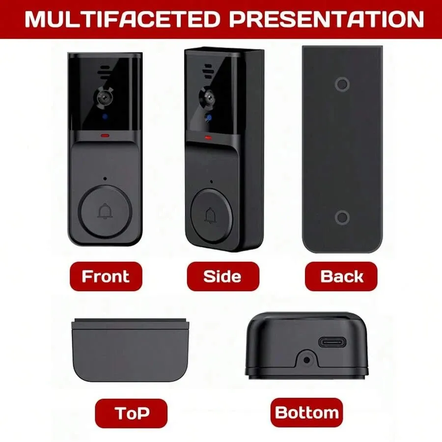 Front side top and bottom views of the M16S outdoor doorbell