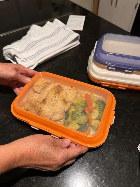 Orange tray used for evening meal prep