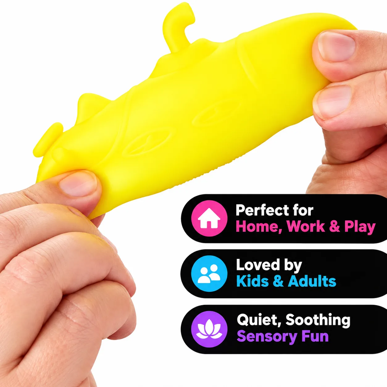 Soft mini toy being gently stretched by hand
