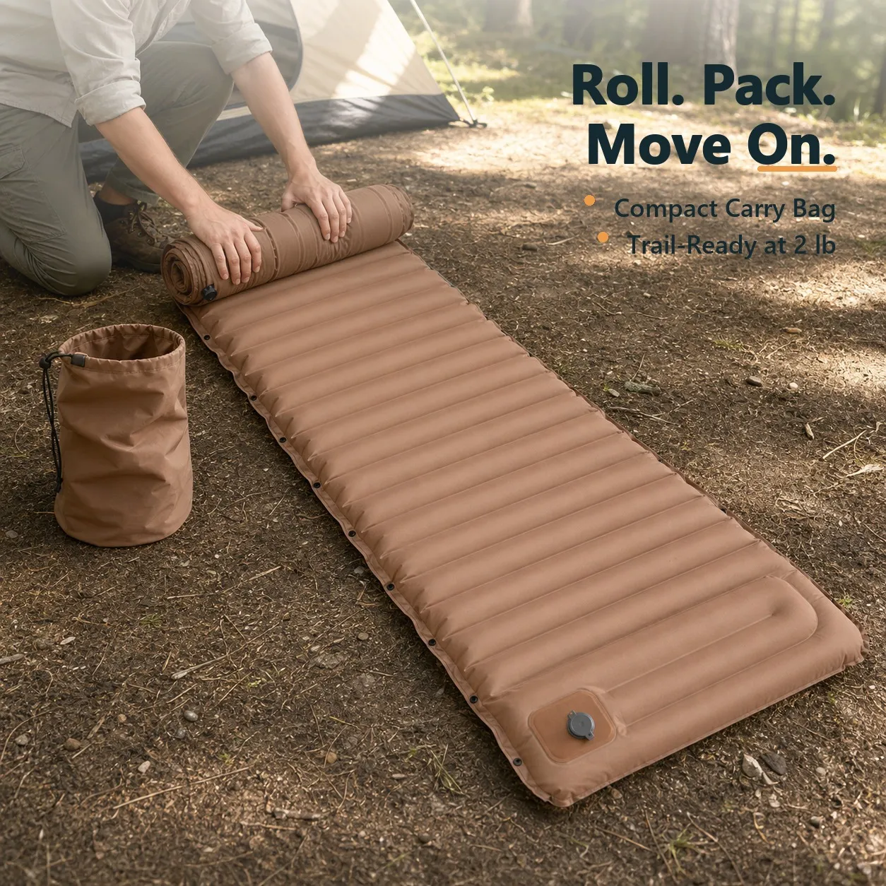 Camping mattress rolling down for quick packing
