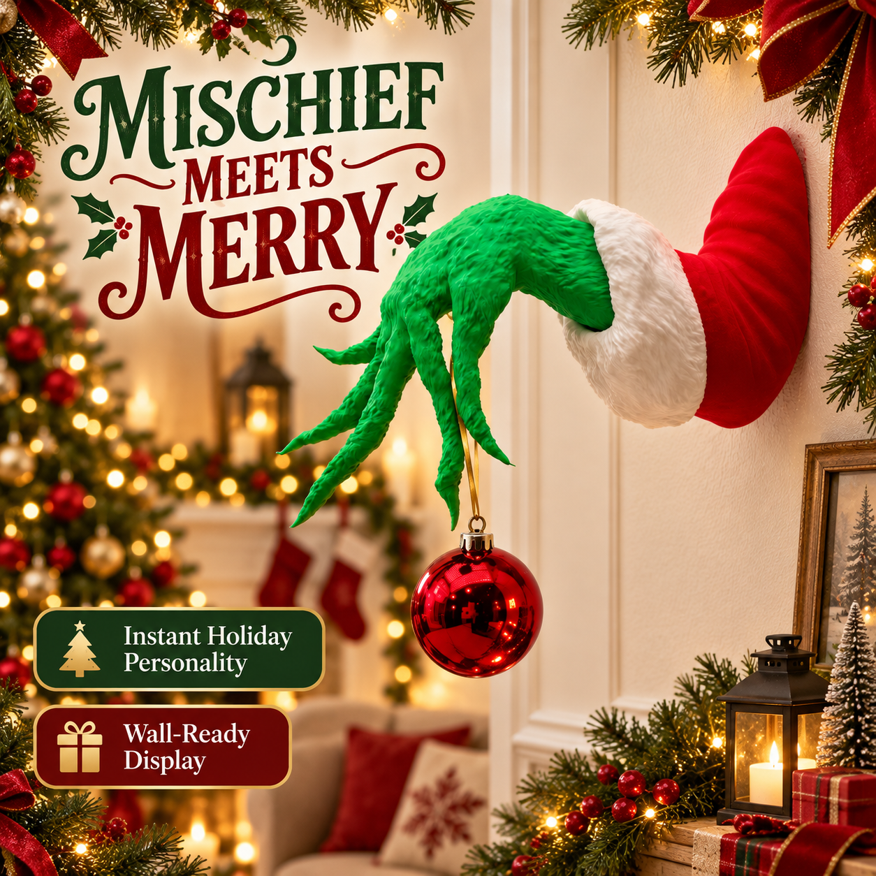 Festive green Christmas hand wall decor hero