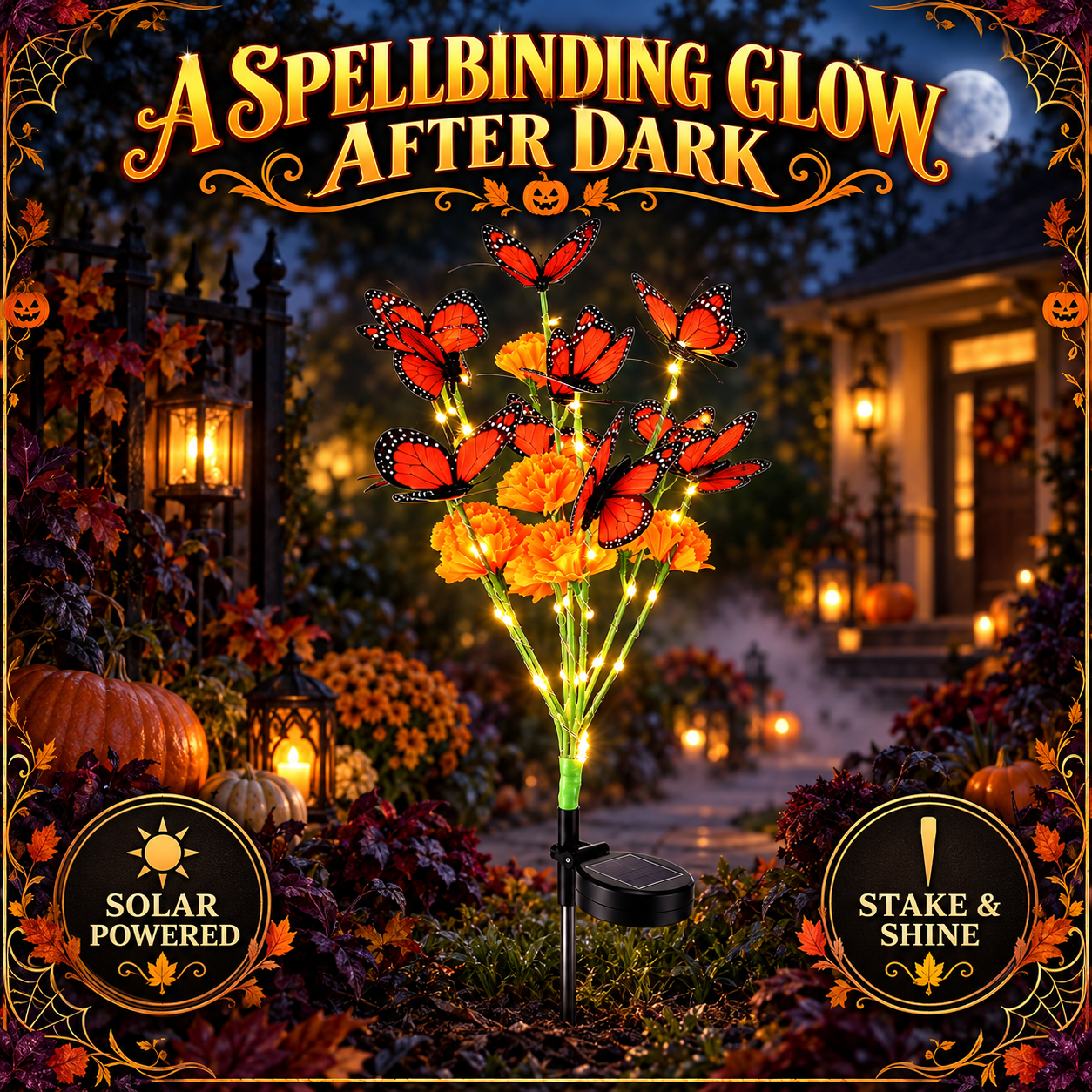 Halloween solar marigold butterfly garden light hero