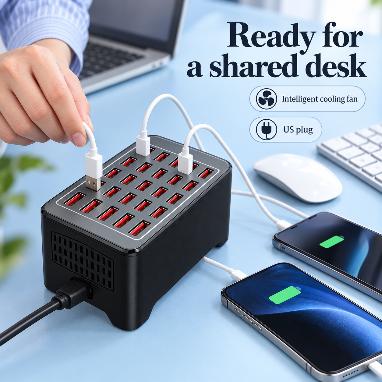 Charging station on a shared desk