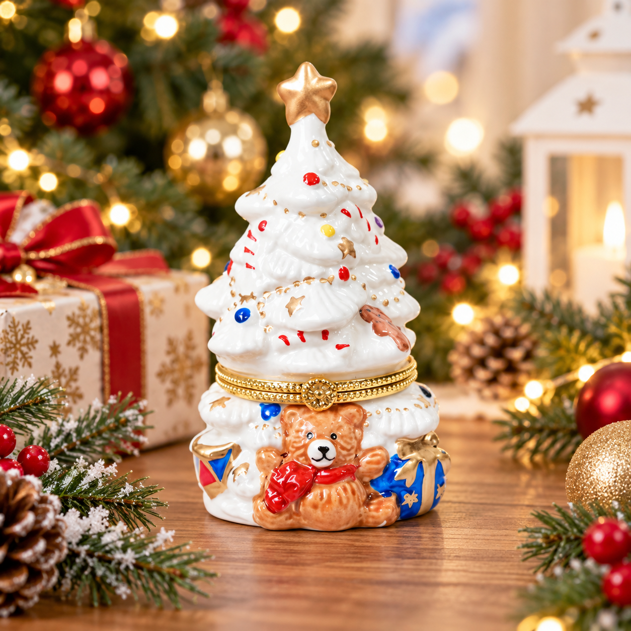 White Christmas tree ceramic candle