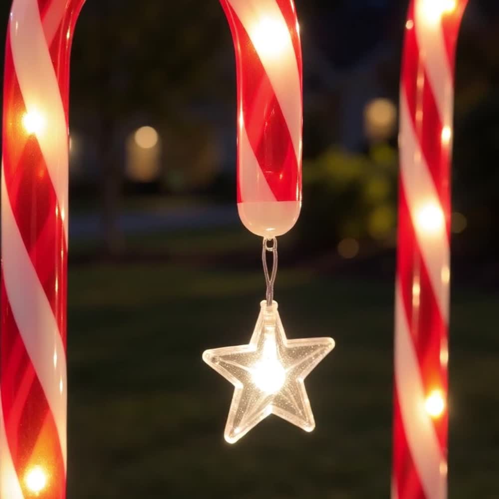 Close view of warm LEDs and the hanging translucent star