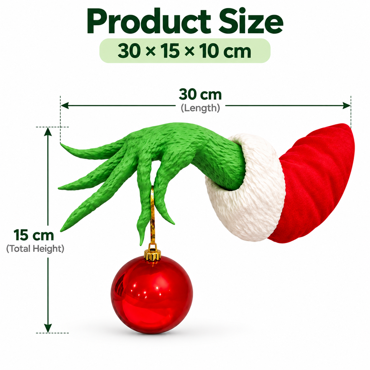 Product dimensions 30 centimeters long by 15 centimeters total height by 10 centimeters deep