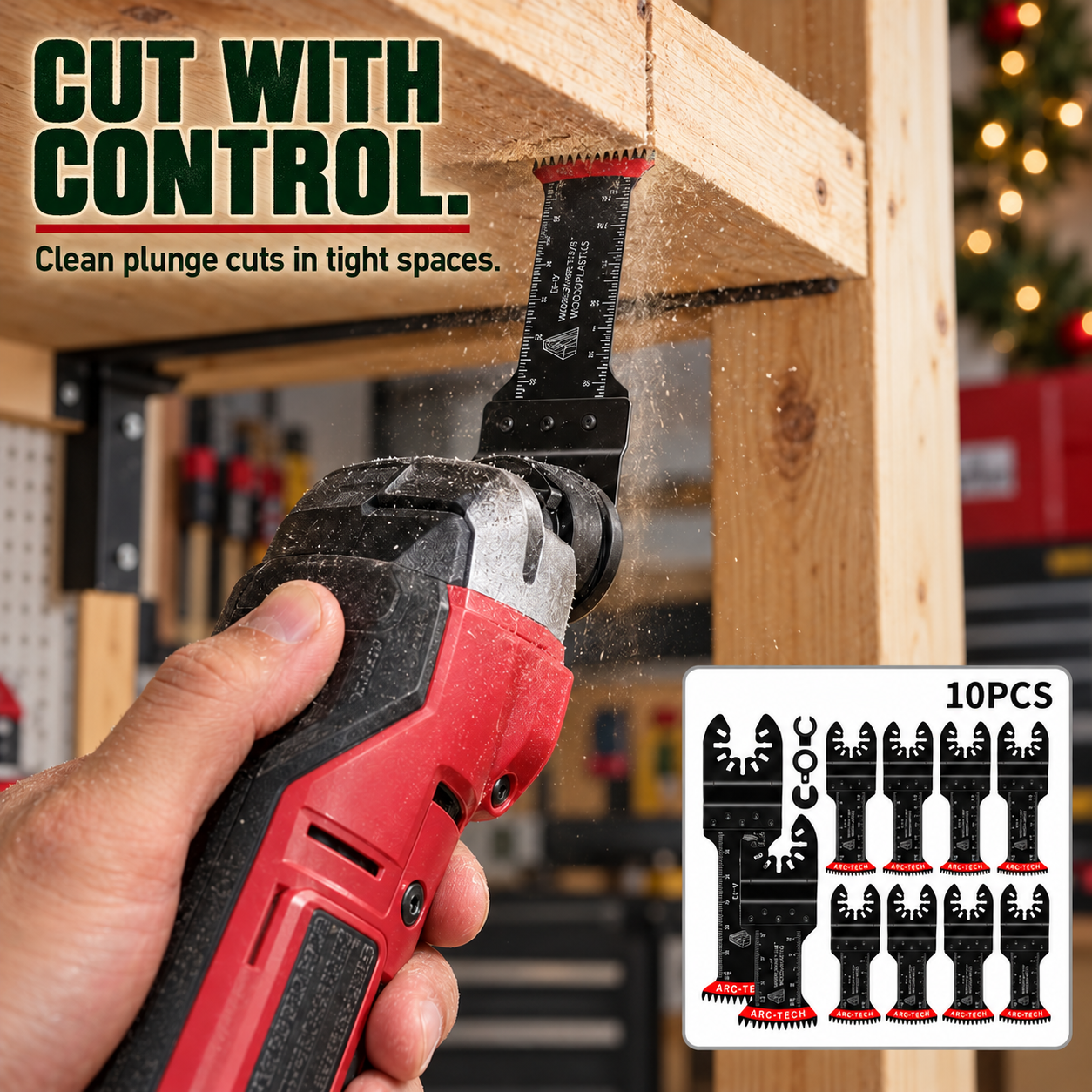 Cut with control using an oscillating saw blade for clean plunge cuts in tight spaces