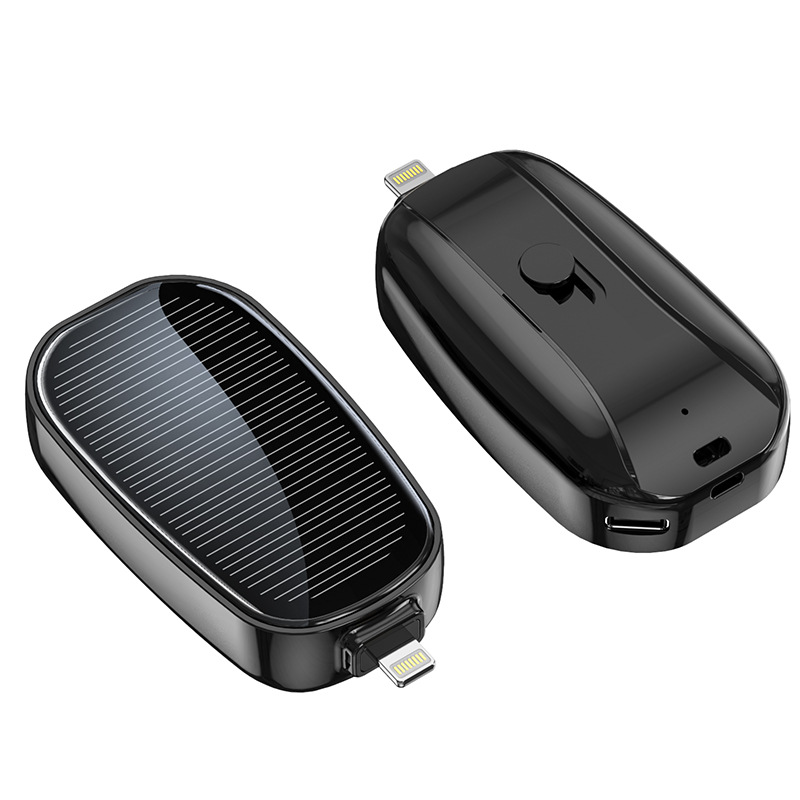 Black mini solar power bank with Lightning connector