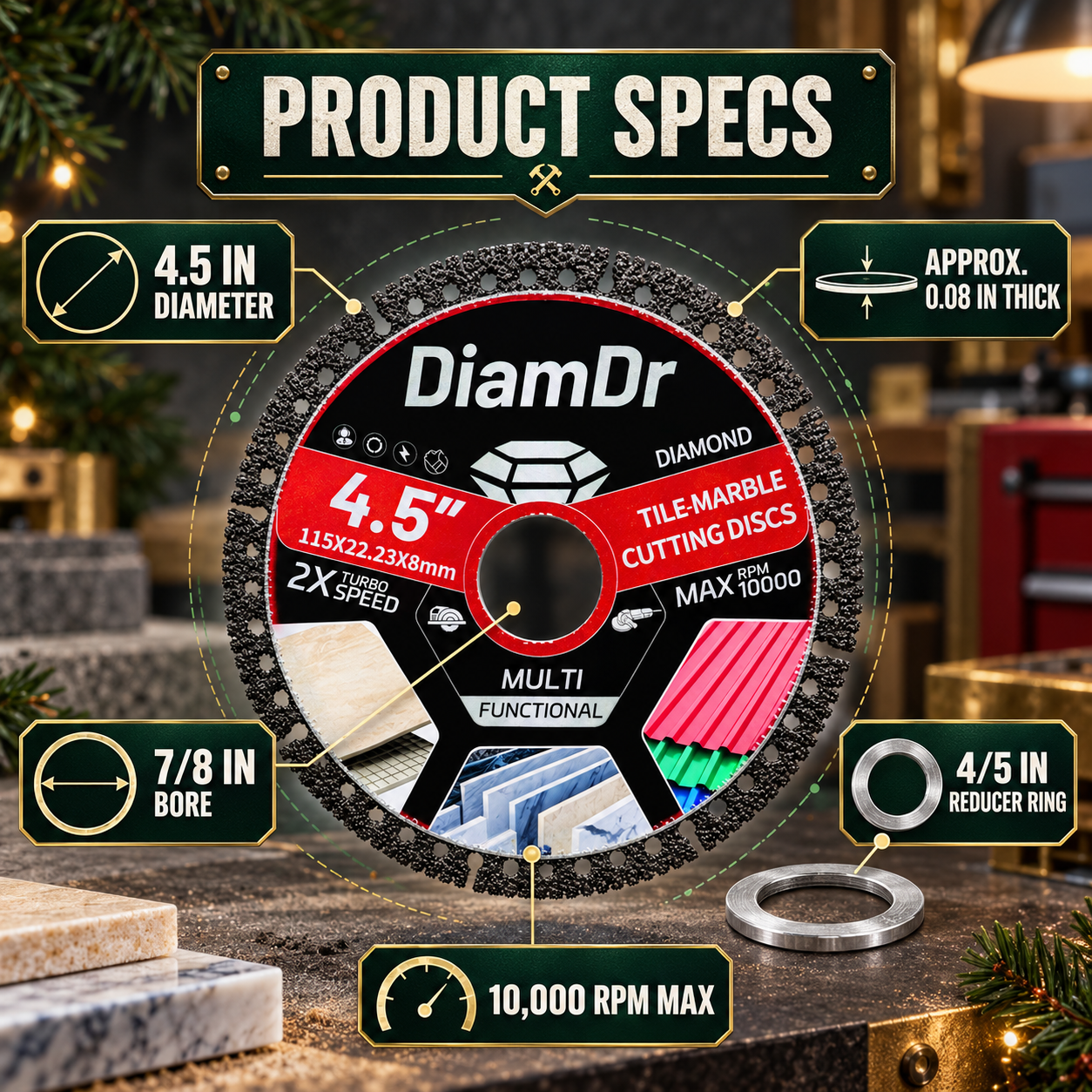 US-unit specification guide for the 4.5-inch diamond cutting disc