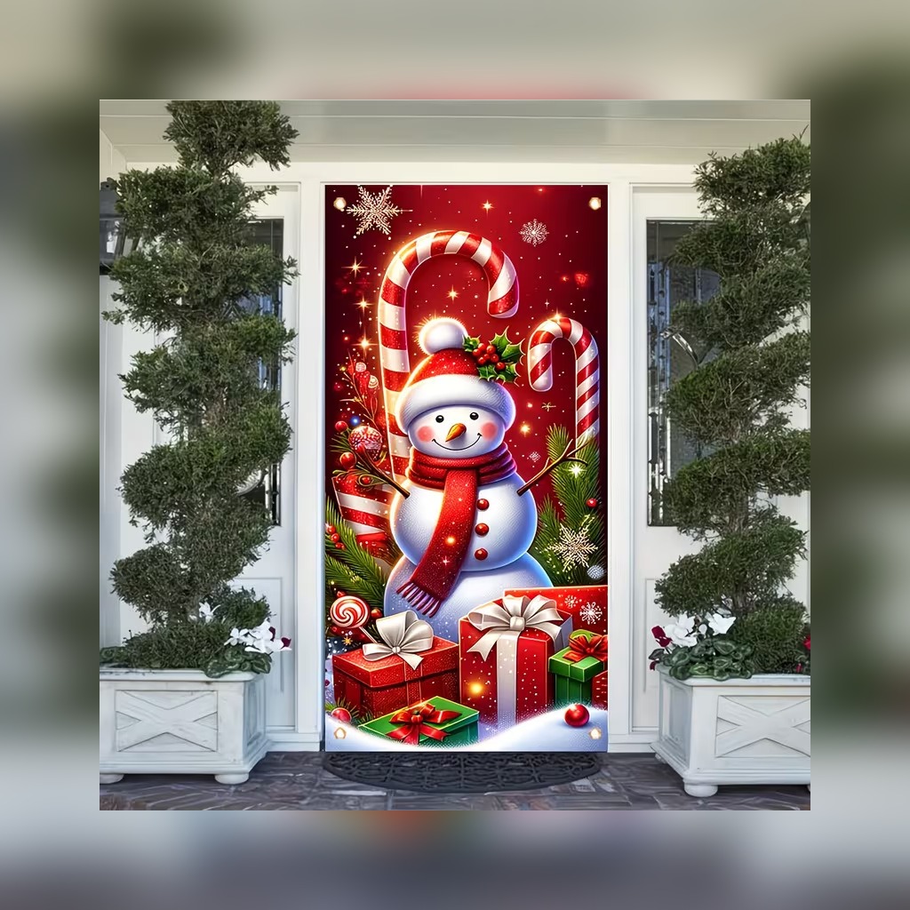 Snowman and gifts Christmas door cover design