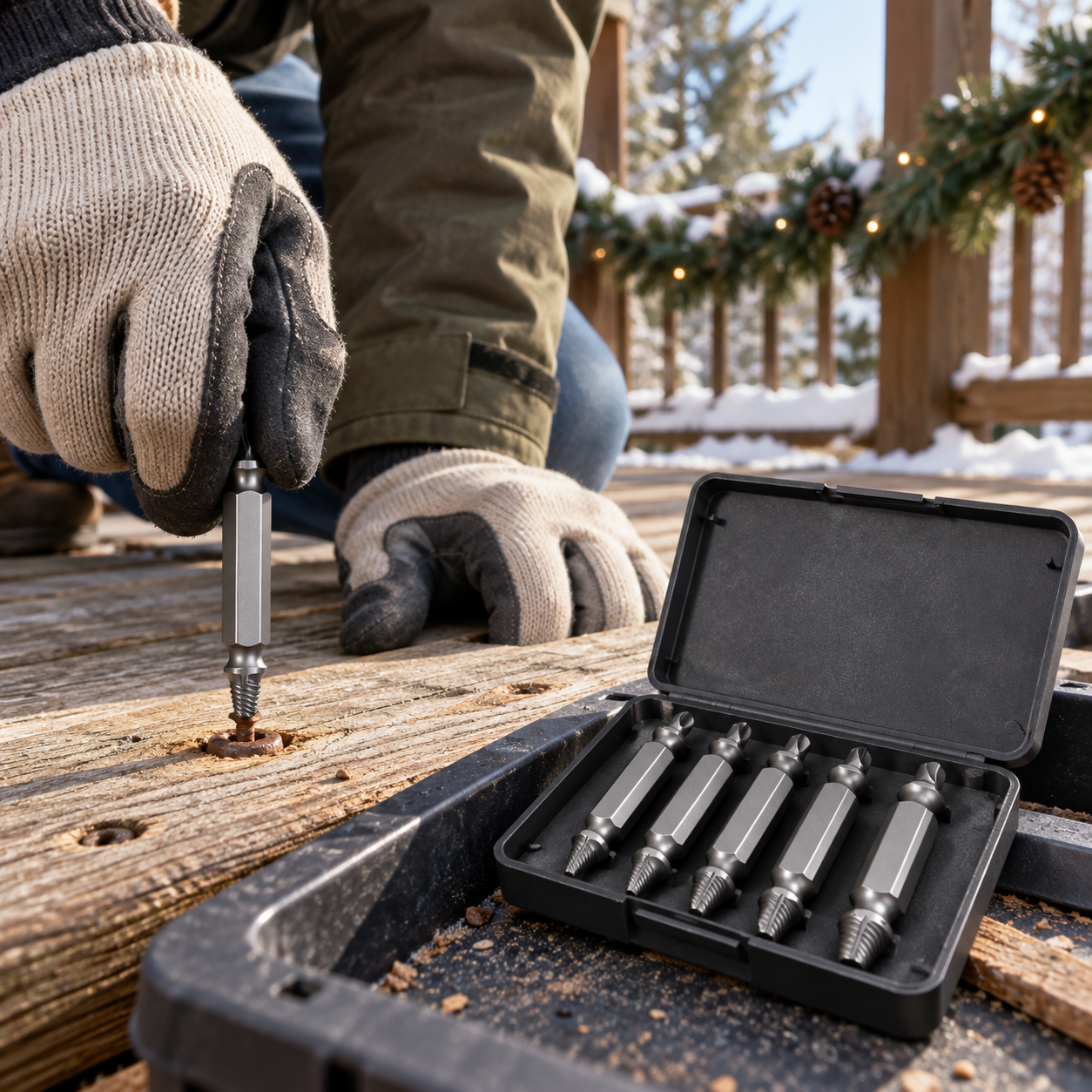Outdoor deck repair using a double-ended screw extractor