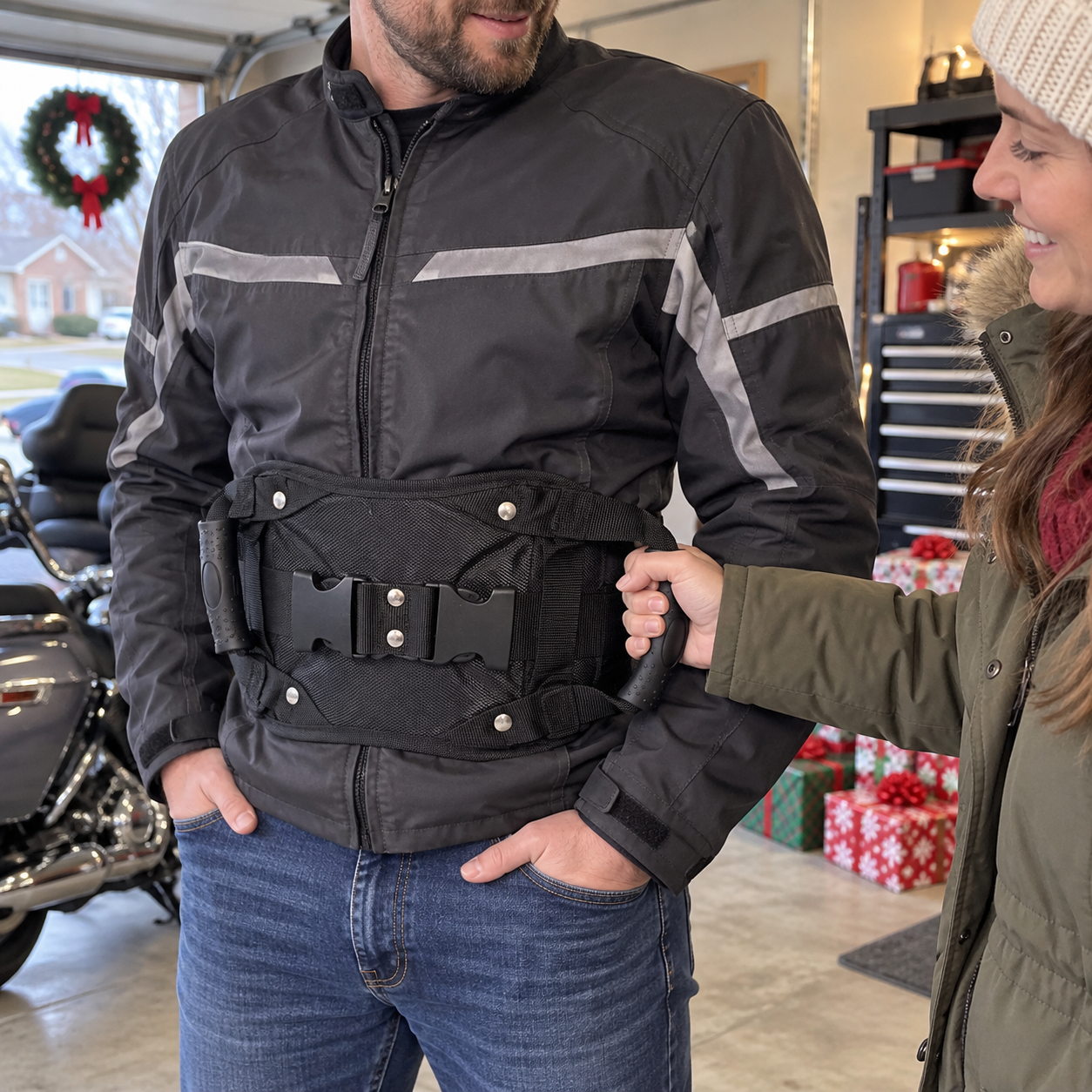 Verstellbarer Motorrad-Beifahrer-Haltegriffgurt mit zwei Griffen – Produktabbildung
