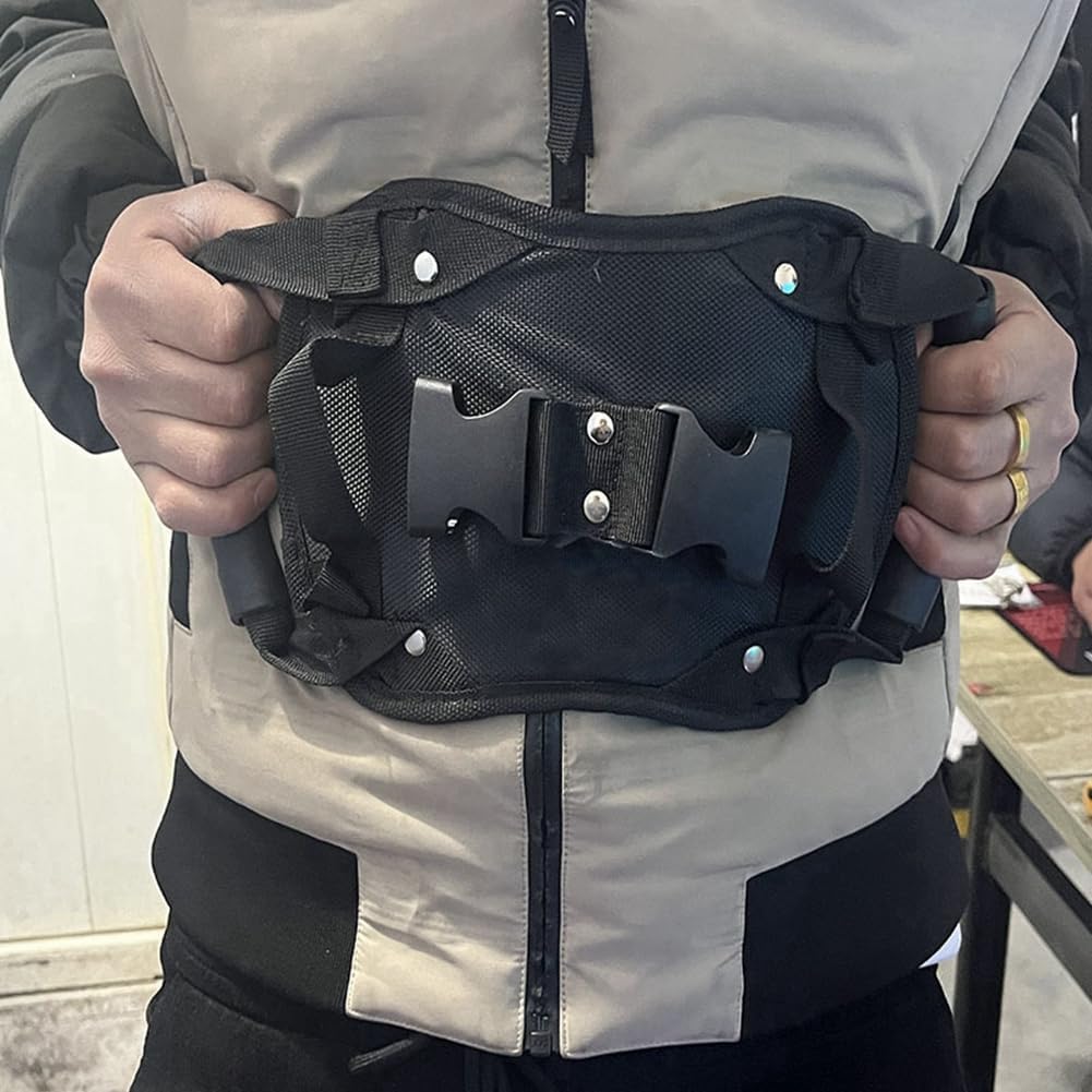 Close supplied photo of both hands holding the black dual-grip padded panel