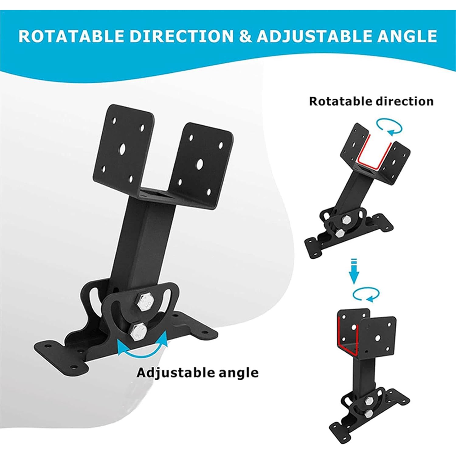 Black roof riser bracket with rotatable direction and adjustable angle