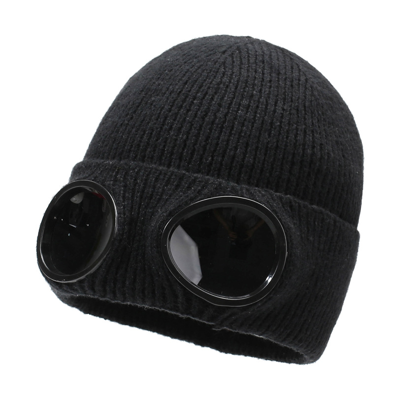 Black goggle knit beanie