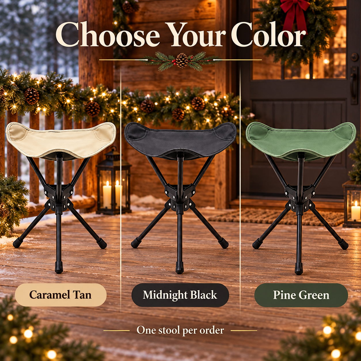 Klappbarer Campinghocker mit 360°-Drehfunktion für die Weihnachtszeit – Produktabbildung