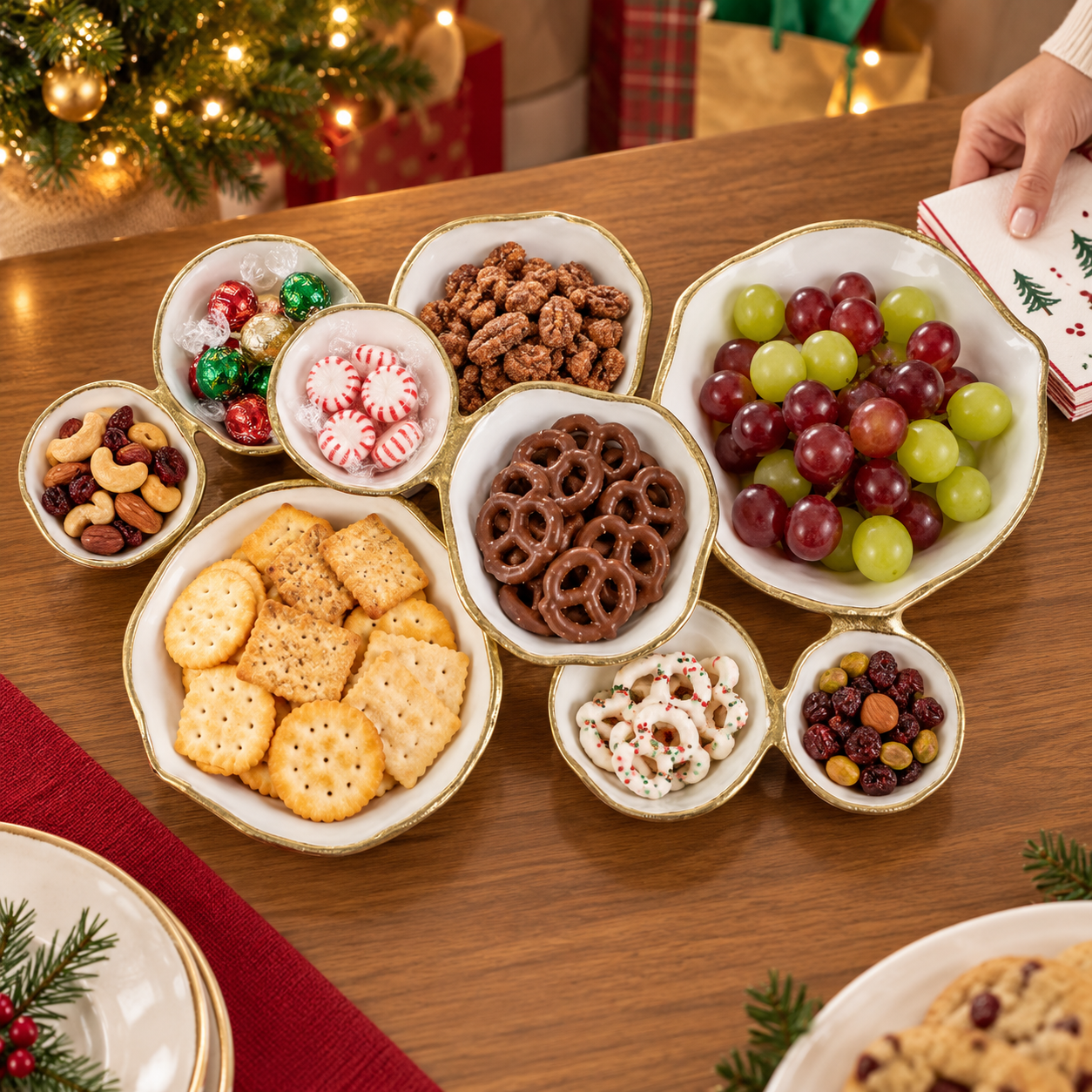 Julbord på kontoret med ett sammanhängande snackskluster