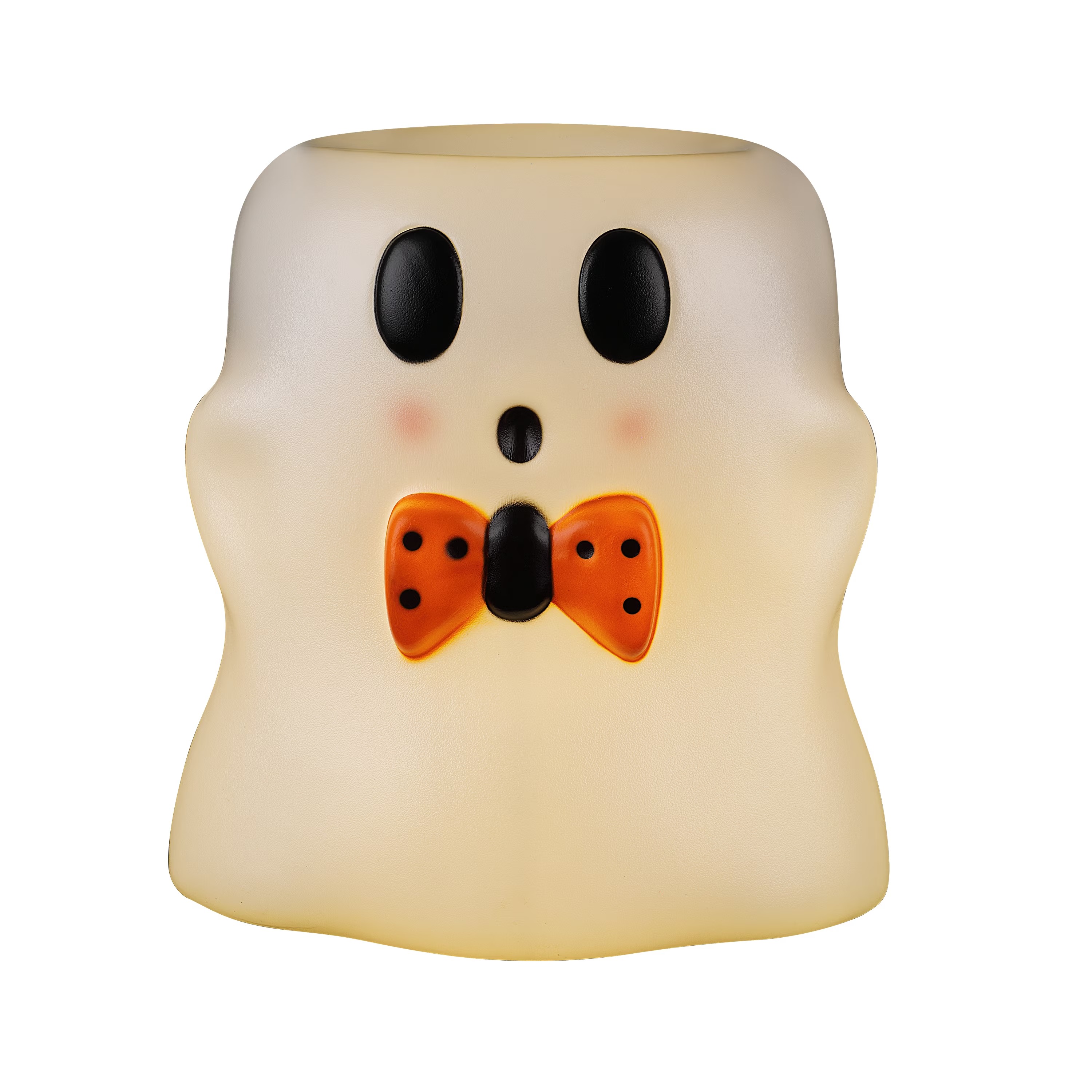 Bow-tie ghost Halloween candy bowl on white background