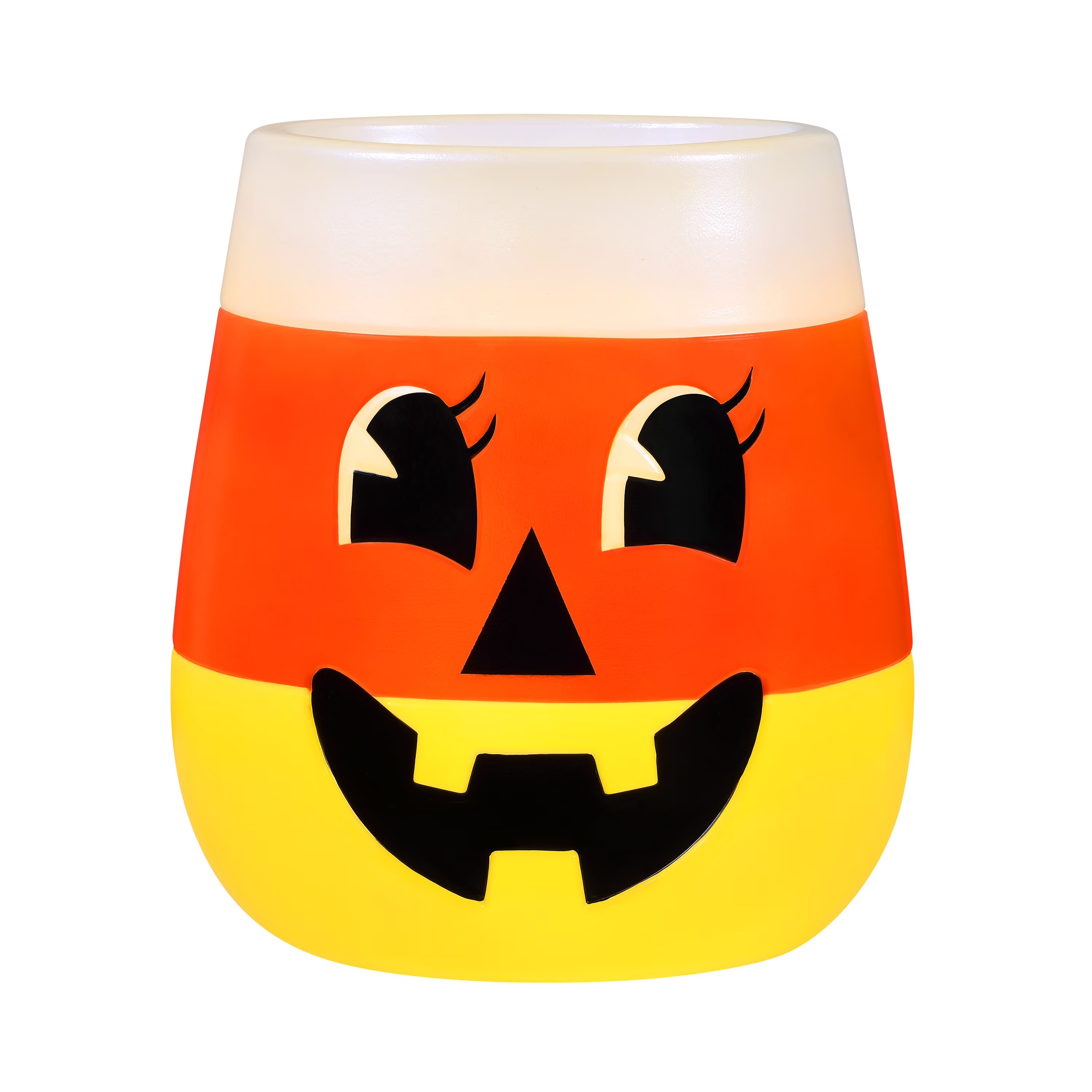 Candy corn Halloween candy bowl on white background