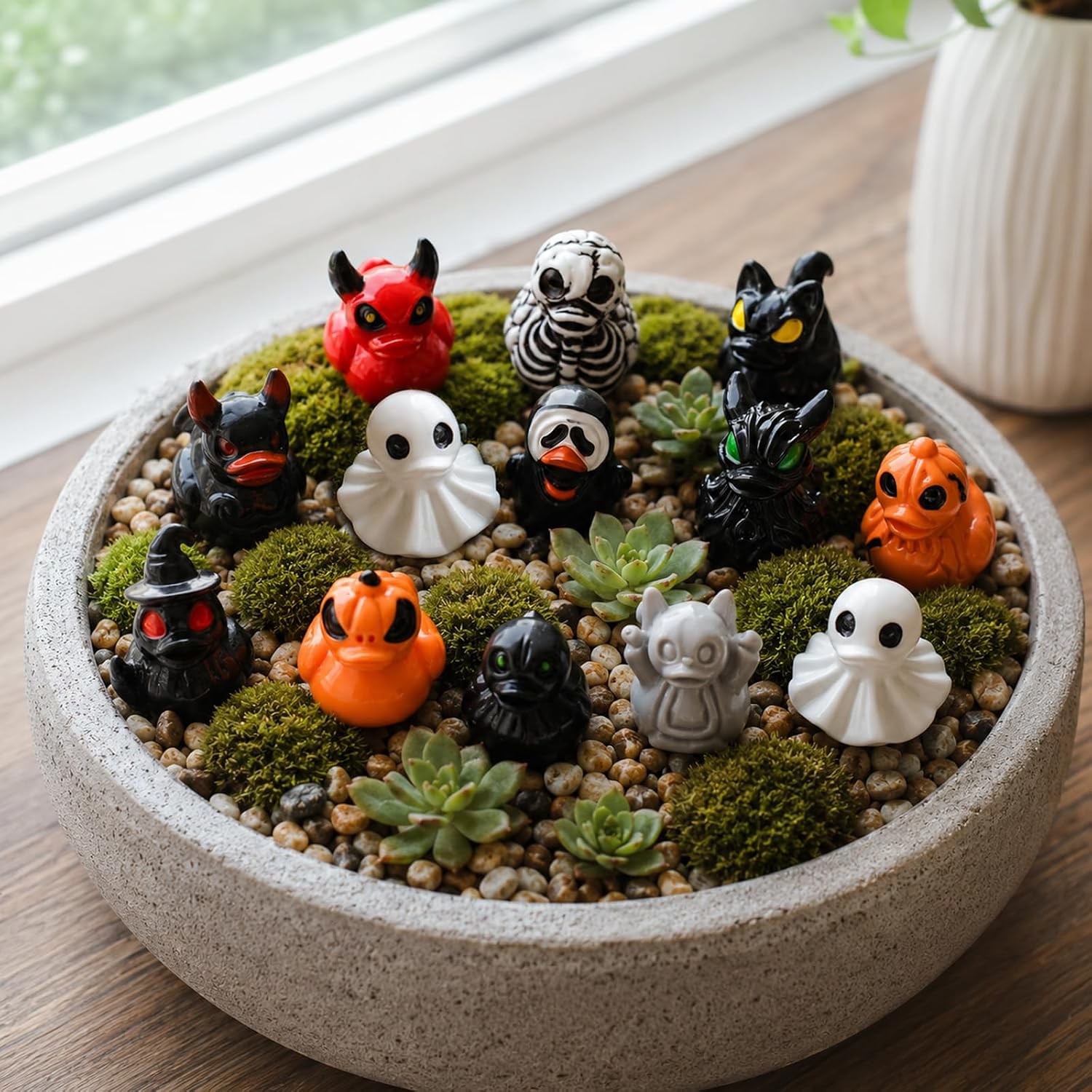Eksempel-Halloween-ænder i en mini-sukkulentudstilling