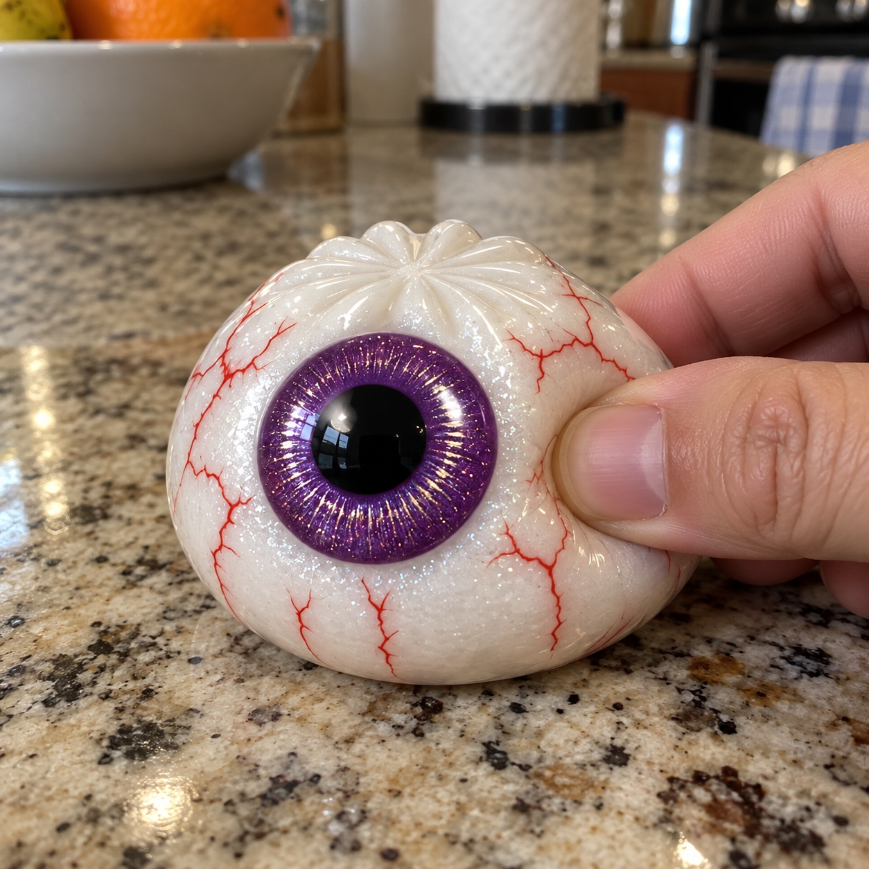 Halloween squishy dumpling in a casual home scene