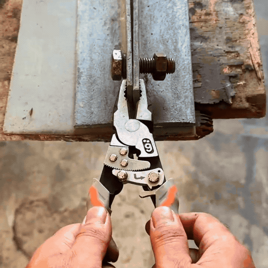 Looping demonstration of ratcheting pliers gripping a metal workpiece