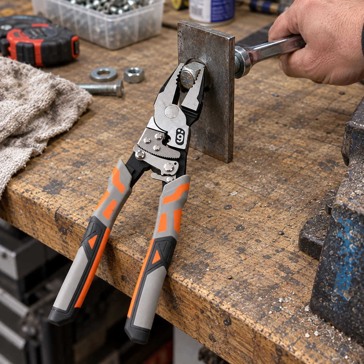 Close view of the ratchet mechanism on the pliers
