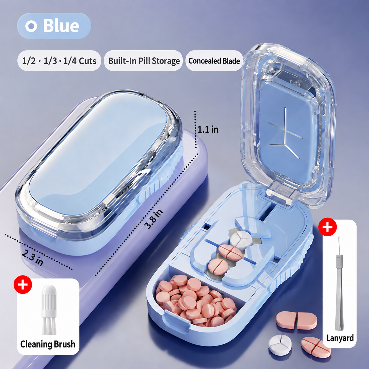 Blue pill cutter with concealed blade