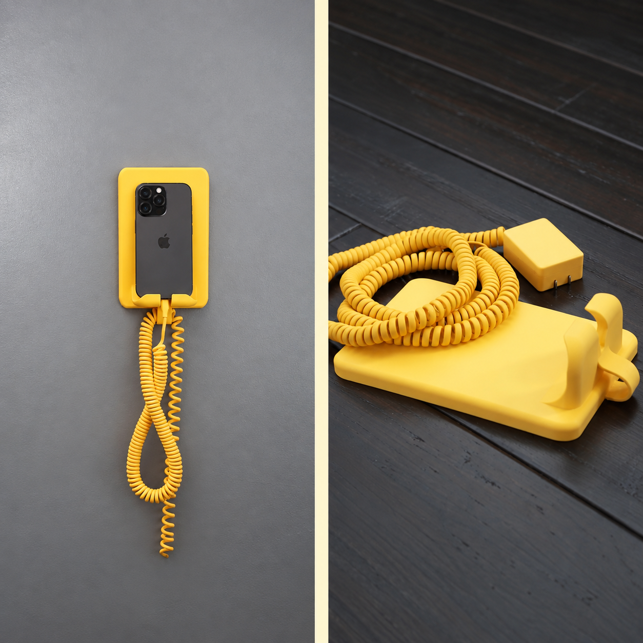 Original product and coiled charging cable comparison