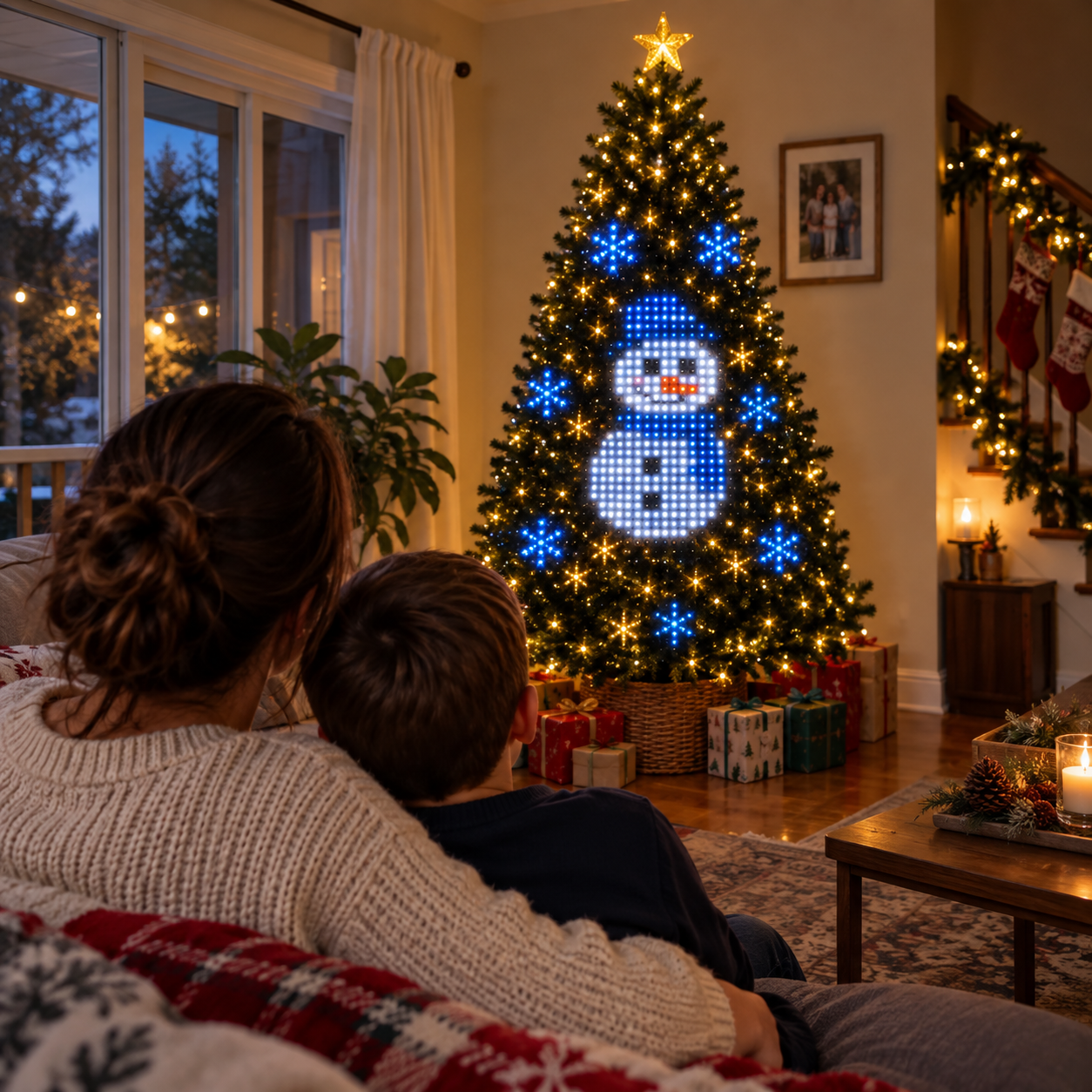 Smarte Weihnachtsbaum-Musterlichter mit animierten Festtagsmotiven – Produktabbildung