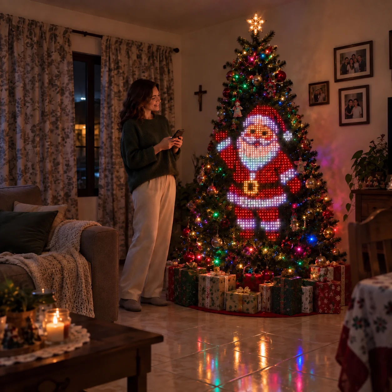 Supplied Christmas tree with Santa lights