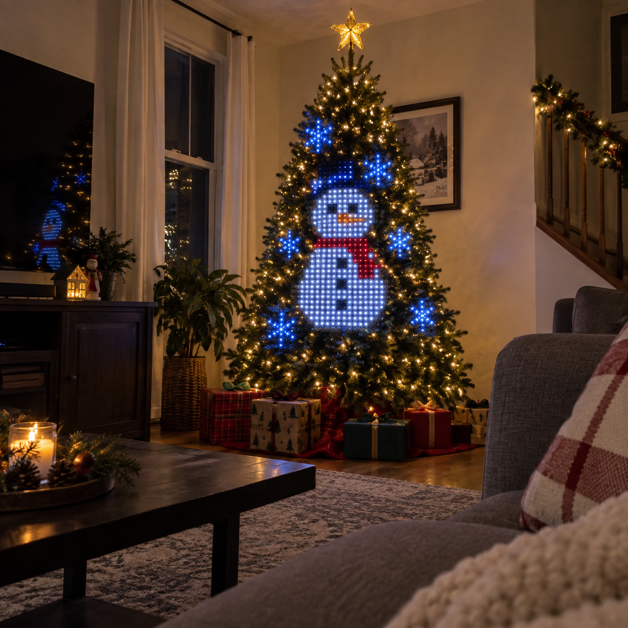Smarte Weihnachtsbaum-Musterlichter mit animierten Festtagsmotiven – Produktabbildung