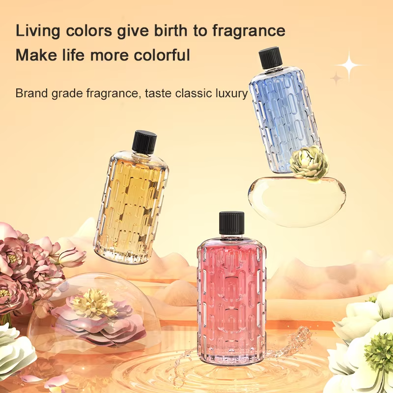 Assorted transparent scent refill bottles