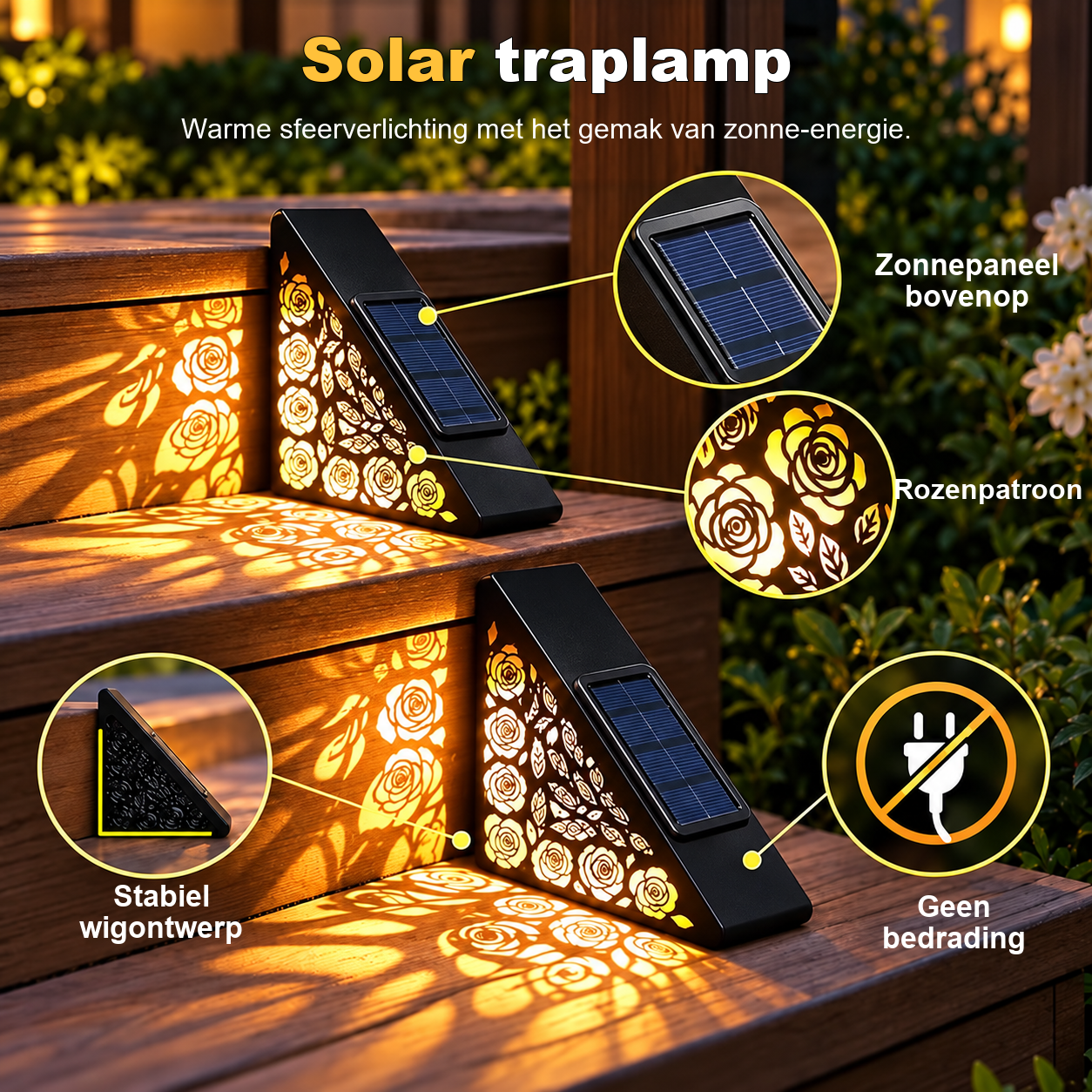 Solar traplamp met kerstgloed en bloemmotief – afbeelding 3
