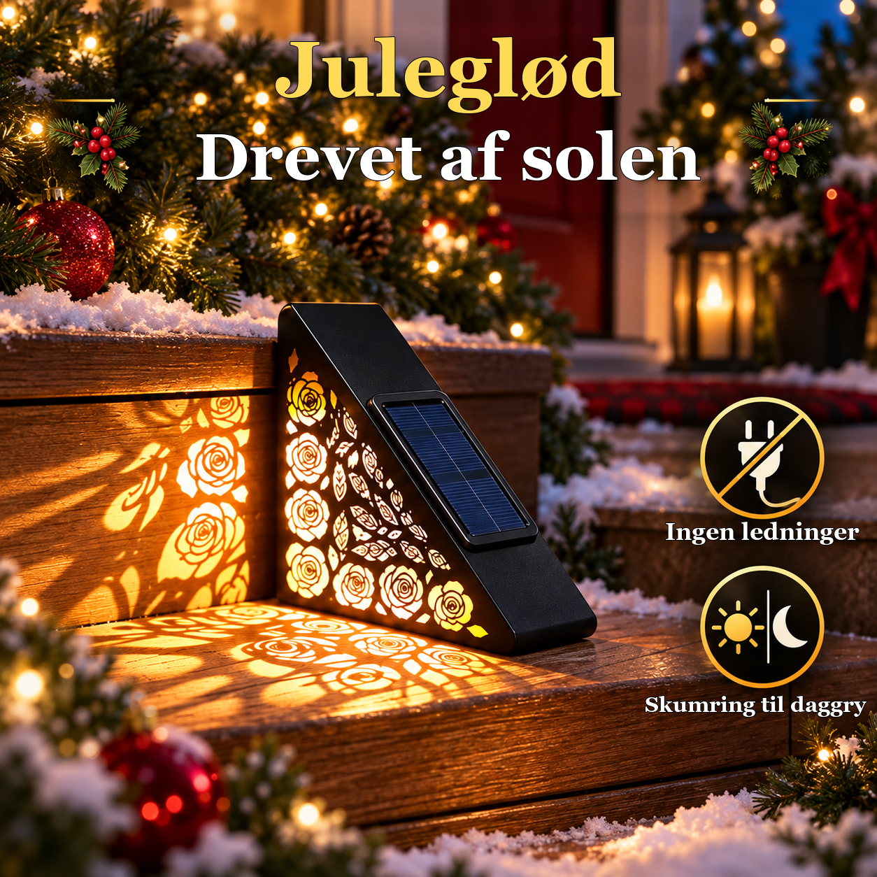 Solcellelys til trappetrin med juleglød og blomstermønster – billede 1