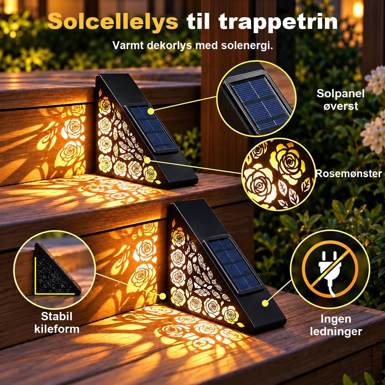 Solcellelys til trappetrin med juleglød og blomstermønster – billede 3