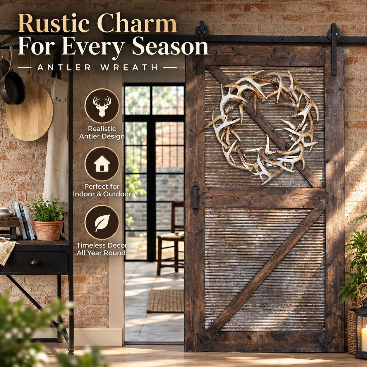 White faux antler wreath rustic lifestyle scene