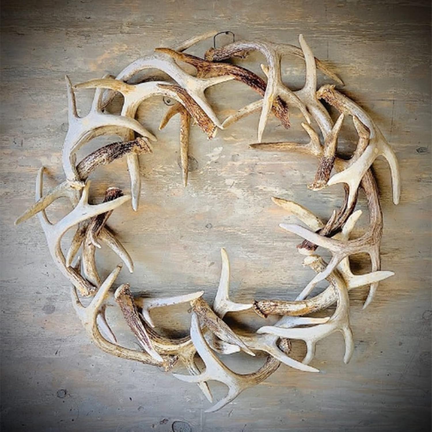 Whitewashed faux antler wreath product view