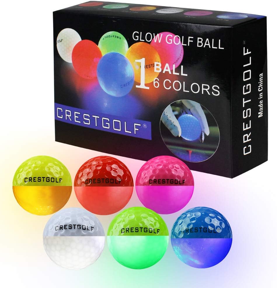 Six mixed-color glow golf balls and retail box