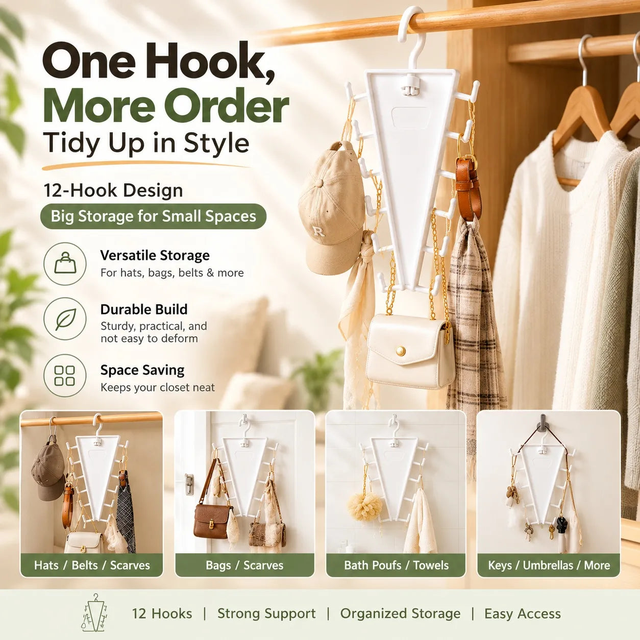 12-Hook V-Shaped Closet Organizer