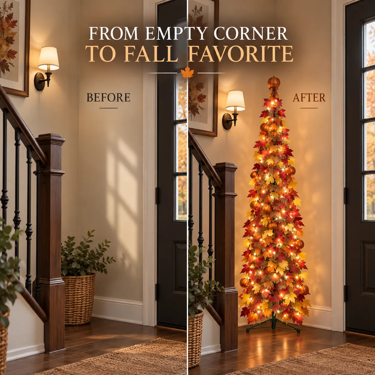 5FT Pre-Lit Pop-Up Fall Tree – Instant Harvest Glow