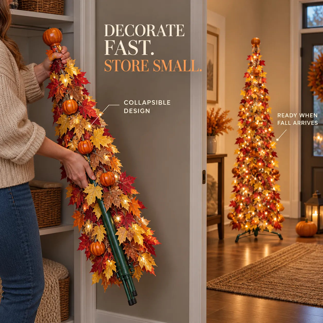 5FT Pre-Lit Pop-Up Fall Tree – Instant Harvest Glow