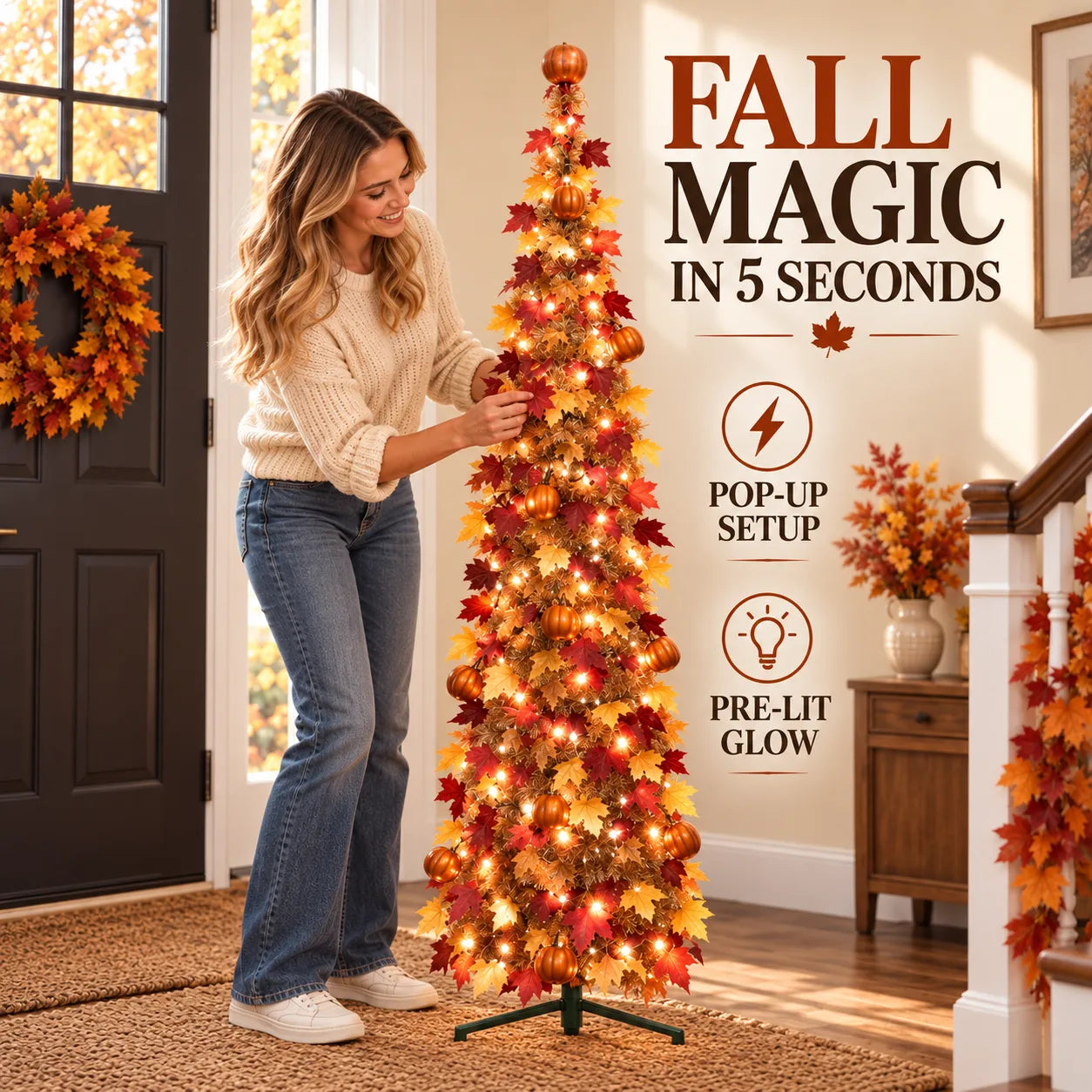 5FT Pre-Lit Pop-Up Fall Tree – Instant Harvest Glow