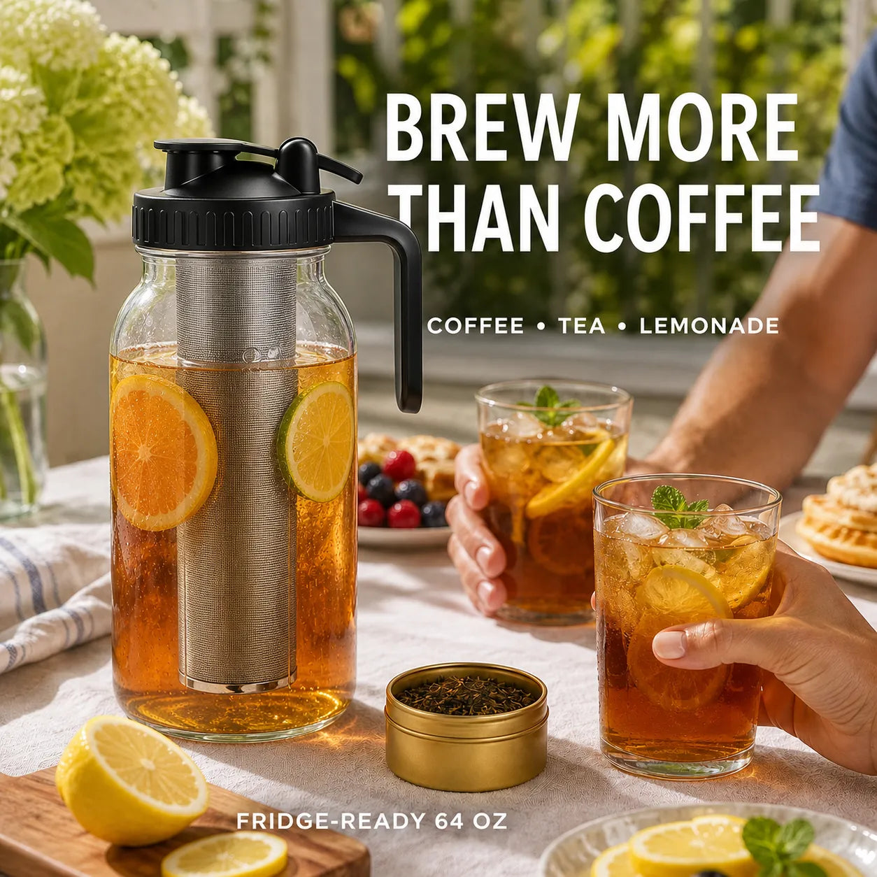 64 oz Cold Brew Mason Jar Pitcher with Stainless Steel Infuser