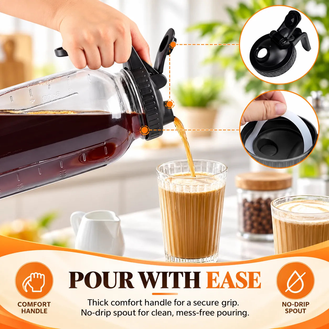 64 oz Cold Brew Mason Jar Pitcher with Stainless Steel Infuser