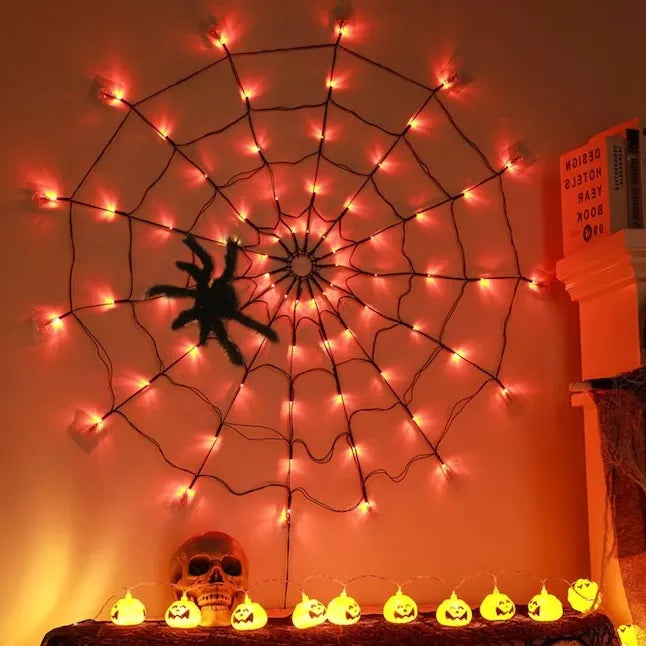 70-LED Halloween Spider Web Lights with Spider